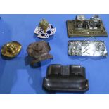 Collection of six various assorted late Victorian and later inkwells/desk stands including silver
