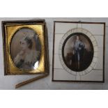 Gilt framed late 19th C miniature portrait on ivory of a lady (frame A/F) (10cm x 12cm) and a framed