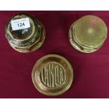 Three brass wheel hub caps, one marked LANCIA (3)