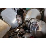 Selection of various costume jewellery, plated cutlery, dressing table mirror, compact etc