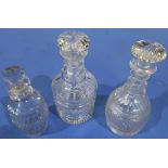 Group of three 19th C glass decanters