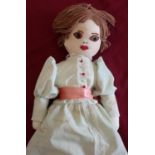 Rag type doll with silk-work dress and a selection of 19th/20th C crochet work nightdresses, linen