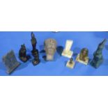 Selection of various Egyptian related figures including carved stone onyx, cast brass etc