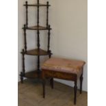 Victorian four tier corner rosewood inlaid Whatnot and a Victorian rosewood inlaid piano stool (2)