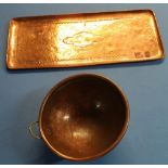 Rectangular copper Arts & Crafts Newlyn school tray (51cm x 21cm) stamped Newlyn, and another