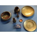 Chinese Cloisonne ware bowl, eastern brass ware box and a rectangular enamel box with lift-up top (