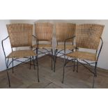 Set of four metal framed rattan seated and backed dining chairs (2 + 2)