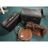Tan leather cartridge bag, two Gladstone style bags and a large leather bag with shoulder strap (4)