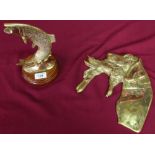 Mounted leaping brass salmon and a heavy cast brass wall plaque of gun dog and game (2)