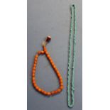 Turquoise beaded necklace and a vintage amber style bead necklace (string A/F) (2)
