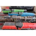 Box of various die-cast vehicles including Dinky, a model trains on plinths (two boxes)