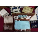 Cased set of six Sheffield silver hallmarked handled butter knives and five other cased sets of
