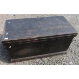 Victorian stained pine tool chest with hinged lift up top and twin carrying handles (90cm x 46cm x
