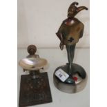 c. 1920's bridge marker in the form of a cast metal jester on marble base (A/F - repair to legs