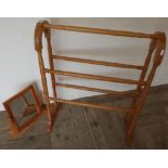 Beech towel rail on turned supports and a small table mirror (2)