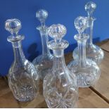 Pair of glass decanters (A/F), another pair of decanters and one other (5)