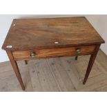 19th C mahogany single drawer side table on square tapering supports (84cm x 51cm x 71cm)