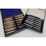 Cased set of six Sheffield silver hallmarked handled dessert knives, cased set of six ivory