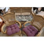 Three piece bamboo and wicker conservatory suite comprising of two seat sofa and a pair of