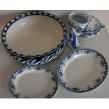 Japanese blue and white centre comport, an extremely large Roma blue and white bowl and various