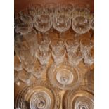 Large selection of various glassware including set of thirteen cut glass wine glasses, frosted