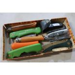 Box containing a selection of various assorted pocket knives including Opinel, etc
