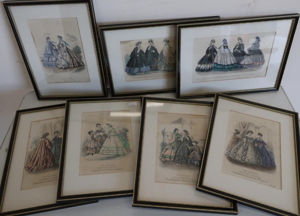 Group of framed and mounted fashion prints from The English Woman's Domestic Magazine (7)