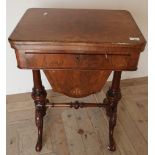 Victorian walnut combination games and sewing table, with revolving fold-out top with inset chess