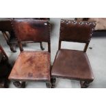 Set of six oak leather studded dining chairs and another mahogany style dining chair (7)