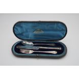 Cased London silver hallmarked knife, fork and spoon set