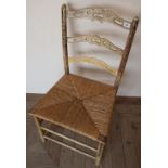 18th C country rush seated ladder back chair with traces of original paint, similar to a chair by