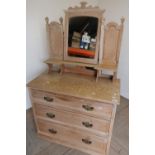 Late Victorian pine dressing chest with raised mirror back above three drawers (92cm x 45cm)