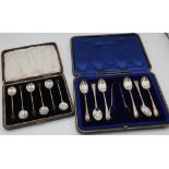 Cased set of six Sheffield silver hallmarked teaspoons and sugar tongs and a cased set of six
