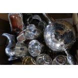 Box containing a quantity of various assorted silver plate including set of six goblets, various