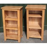 Pair of modern light oak two tier open shelving units (45cm x 30cm x 85cm)