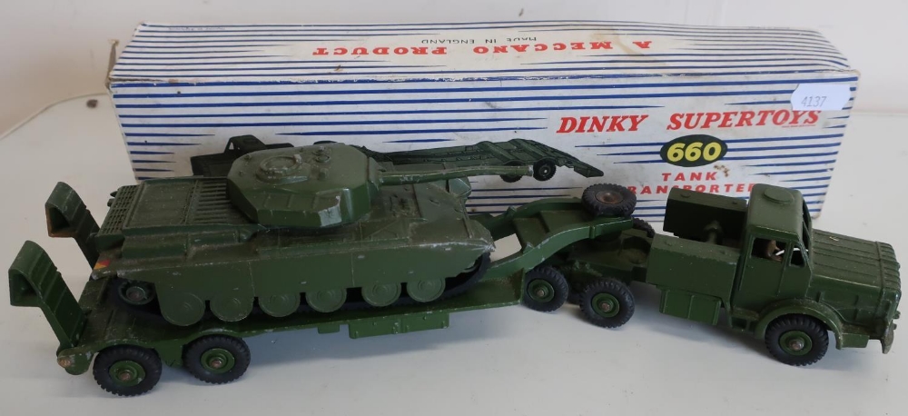 Boxed Dinky Supertoys 660 tank transporter and a Dinky 651 Centurion tank