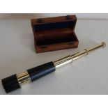 Wooden cased reproduction brass and leather bound three drawer telescope