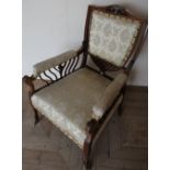 Victorian rosewood and ivory inlaid armchair with upholstered seat, back and arms