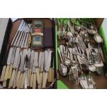 Large collection of silver plated and other cutlery in two boxes