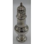 Chester 1913 silver hallmarked sugar caster on turned and weighted base (height 17.5cm)