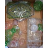 Box of various assorted early - mid 20th C glassware including dressing table sets