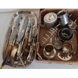 Selection of various plated ware including three piece tea service, toast rack, cream jugs,
