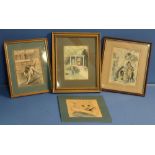 Group of four framed and unframed Louis Wain prints