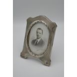 Birmingham 1915 silver hallmarked photo frame with oak back and easel stand and oval picture