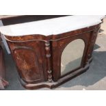 Victorian rosewood side cabinet with white marble top, with central mirrored cupboard door flanked