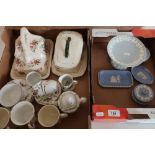 Continental part tea service, ceramic cheese dishes, various Wedgwood blue and white jasperware