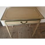 Repainted regency single drawer side table on square tapering supports (72cm x 44cm x 72.5cm)