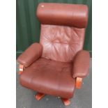 Swedish leather reclining and revolving armchair