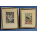 Pair of framed and mounted Louis Wain prints (29cm x 35cm including frame)