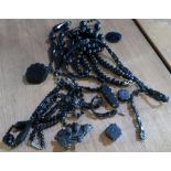 Various assorted carved Jet and faux French Jet beads, pendants, necklaces etc including some